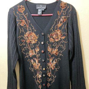 Vintage Carole Little Black Knit Button Front Sweater Maxi Dress Petite Medium